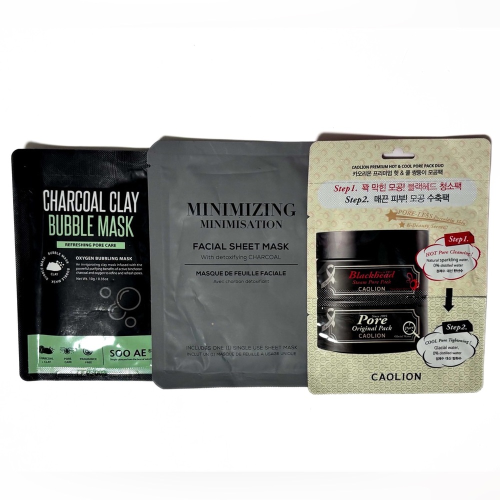 NEW - 3Pack Charcoal & Pore Spa Face Mask Set - Detox, Cleanse & Minimize Pores